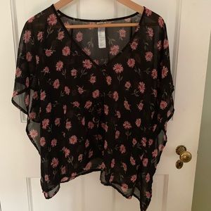 Sheer floral tie waist shirt